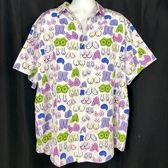 Peachbruh Unisex Novelty Button Shirt size 4XL 57x33 Boobs Breast Sheer - Picture 2 of 6